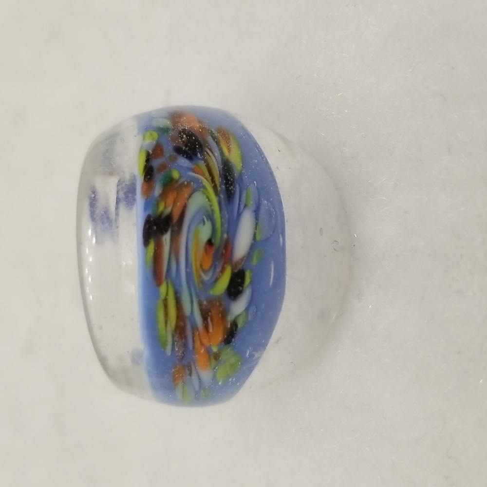 Murano Style Glass Millefiori Flowered Multicolored Dome Cocktail Ring US Seller